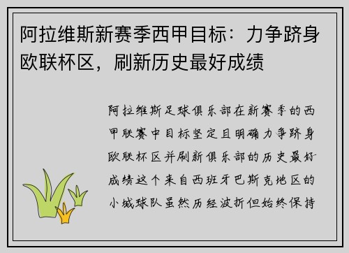 阿拉维斯新赛季西甲目标：力争跻身欧联杯区，刷新历史最好成绩